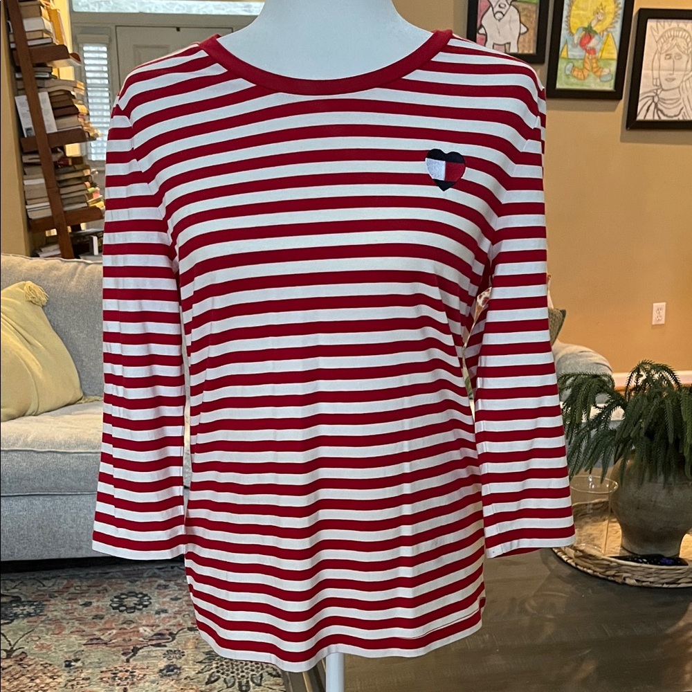Tommy Hilfiger Red and White Striped Blouse Size Medium